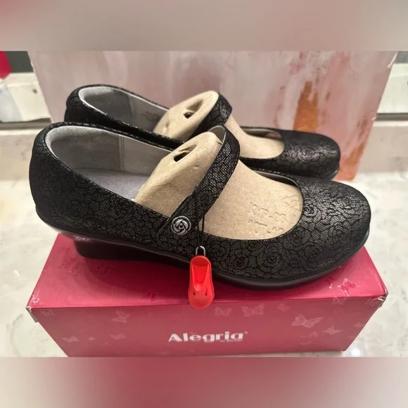 Alegria Flair Pewter Florette Mary Jane Wedge Pumps Women's Size 12/EU 42